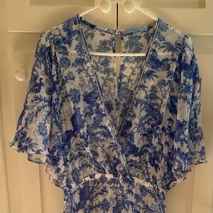 Antonio Melani blue and white Yoda style sheer long cover-up dress small